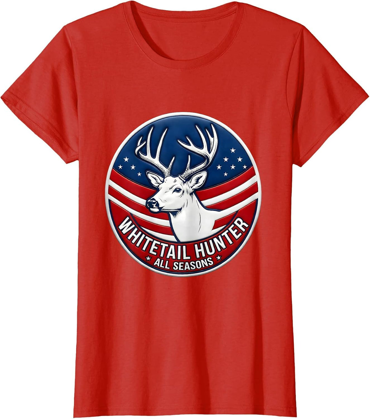 Whitetail Hunter, All Seasons Patriotic Deer Hunting Dad T-Shirt - Red