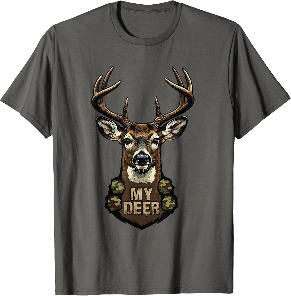 My Deer Distressed Camo Deer Hunting Youth Humor T-Shirt - Asphalt Grey