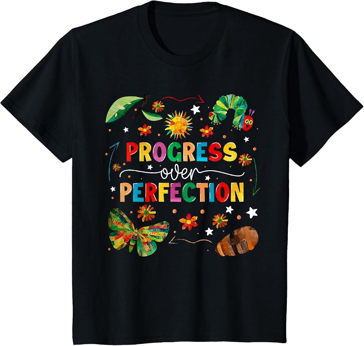 Progress Over Perfection Teacher Student Back to School T-Shirt - Black