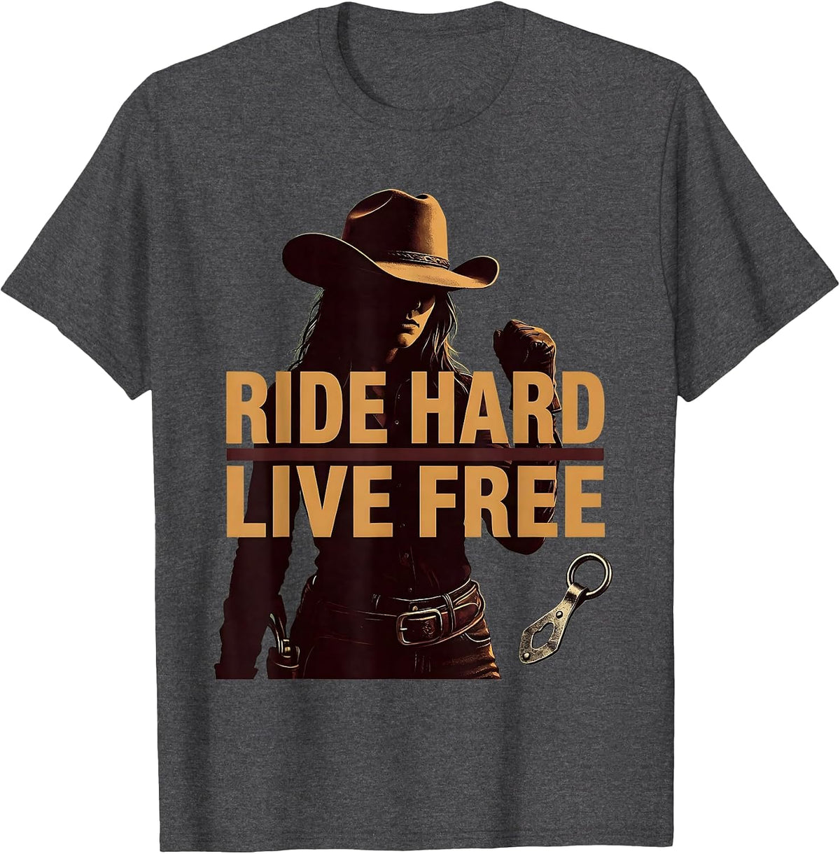 Men's Ride Hard Live Free Cowboy Western Design T-Shirt - Dark Heather Grey