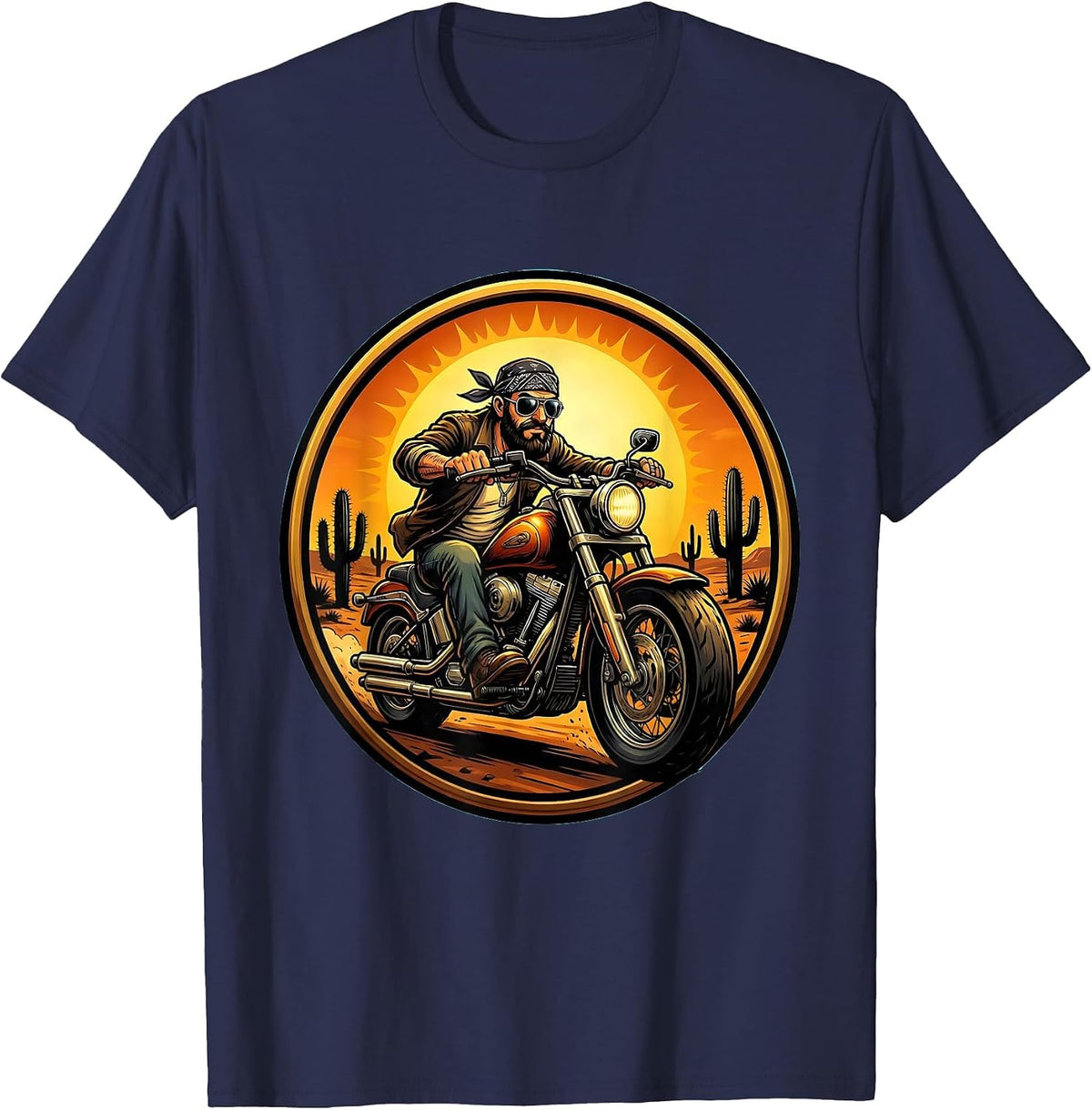 Cool Uncle Motorcycle Desert Ride Graphic T-Shirt - Navy Blue