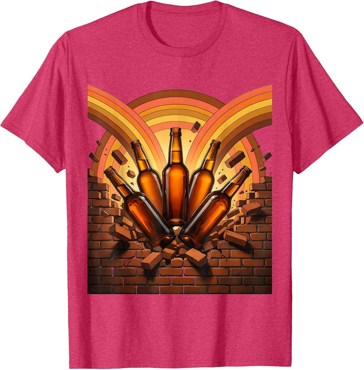 Men's Milwaukee Six Pack Bursting Through Brick Wall T-Shirt - Red Heather