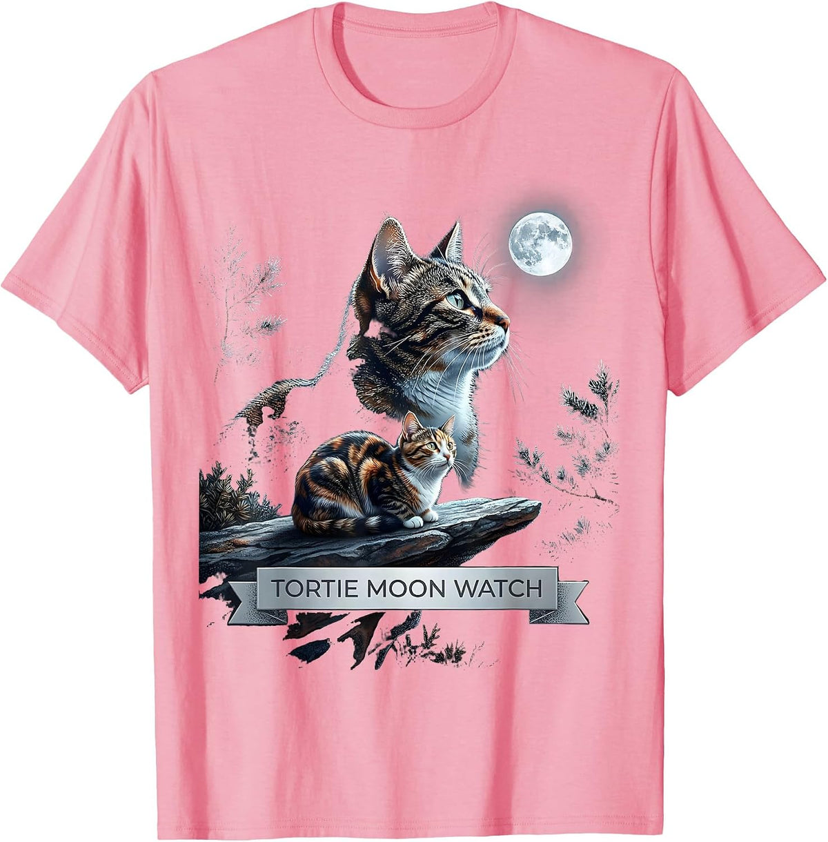Men's Tortie Moon Watch Vintage Tortoiseshell Cat 90s Retro T-Shirt - Pink