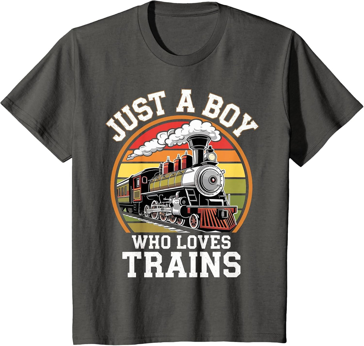 Kids Just A Boy Who Loves Trains T-Shirt - Asphalt Grey