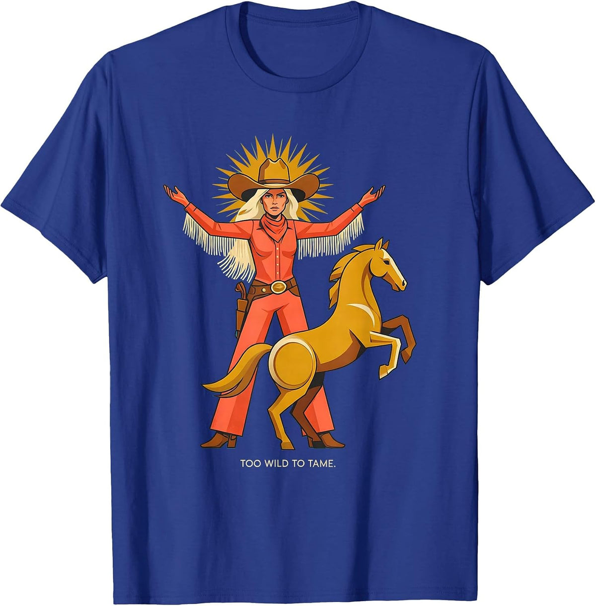 Too Wild To Tame Western Cowgirl Design T-Shirt - Royal Blue