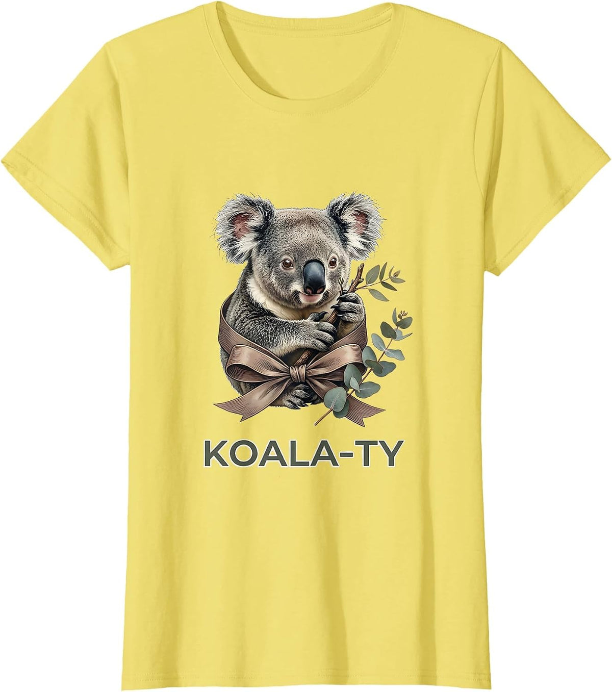 Women's Koala In Ribbon Bow Cute Animal Lover Humor T-Shirt - Lemon Yellow
