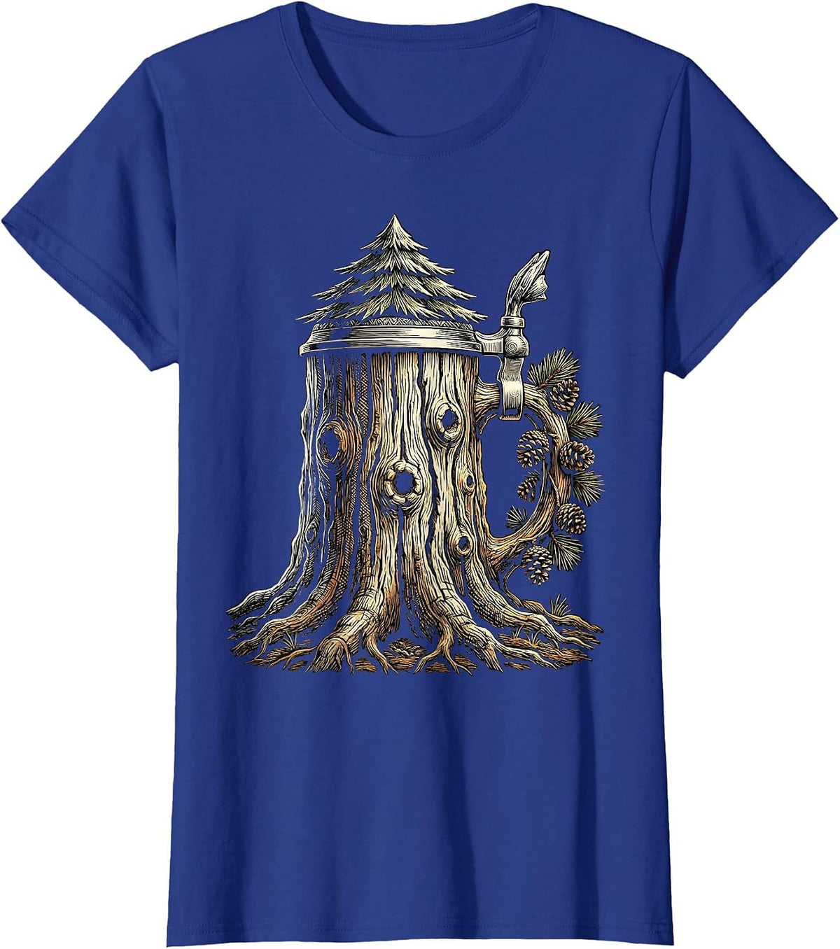 Women's Pine Tree Stein Oktoberfest Graphic T-Shirt - Royal Blue