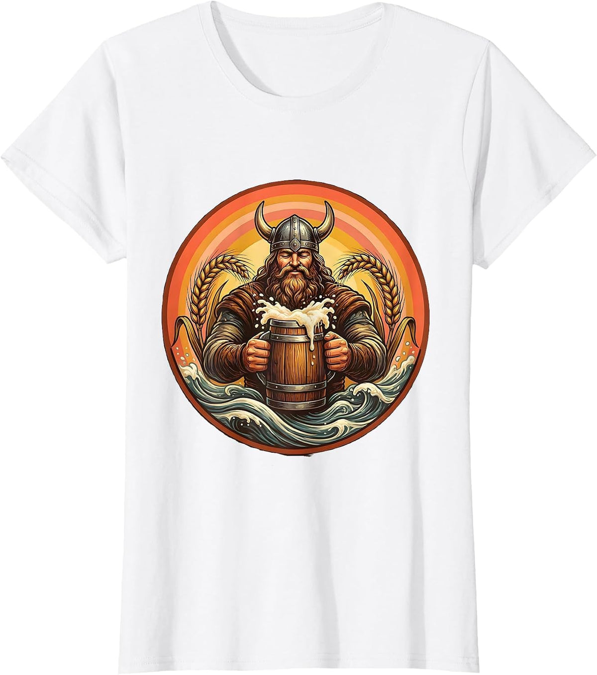 Women's Viking Beer Drinker Oversized Mug Illustration T-Shirt - White