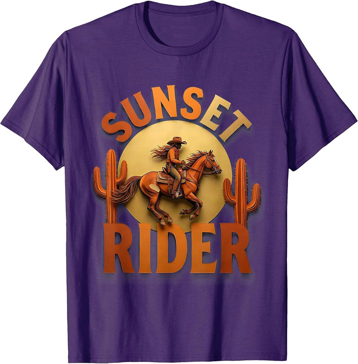 Men's Sunset Rider Cowgirl Western Design T-Shirt - Purple