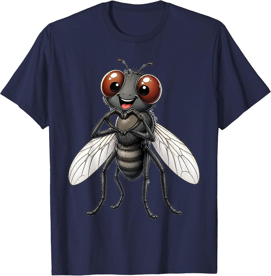 Fly with Heart | Cute Housefly Heart Symbol T-Shirt - Navy Blue