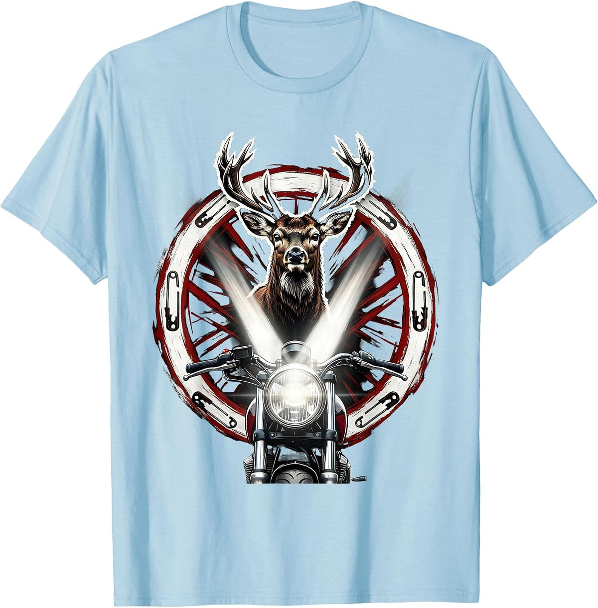 Men's Motorcycle Headlight Deer Encounter Graphic T-Shirt - Baby Blue