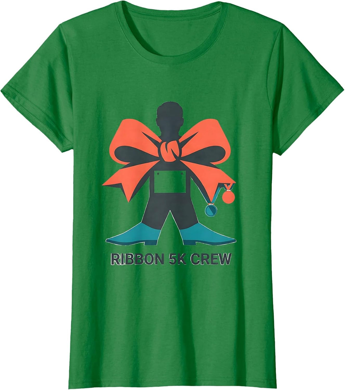Ribbon 5K Crew Midcentury Modern Christmas Run Funny Runner T-Shirt - Kelly Green