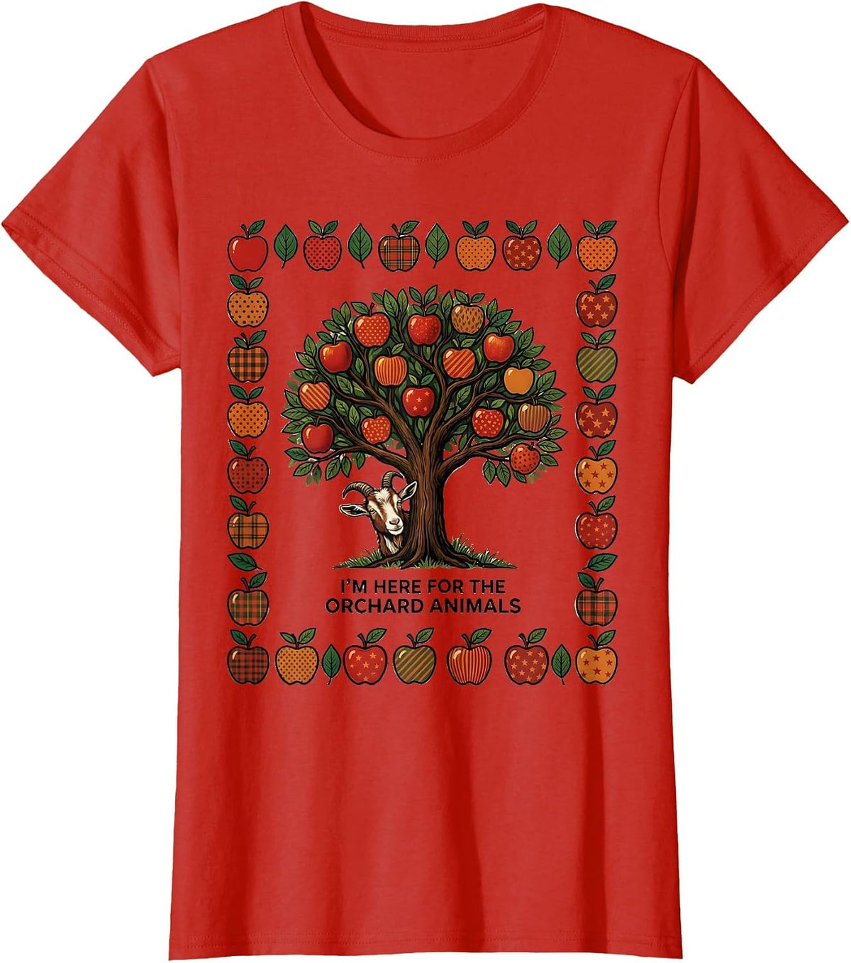 Women's I'm Here For The Orchard Animals Funny Apple Picking Family T-Shirt - Red