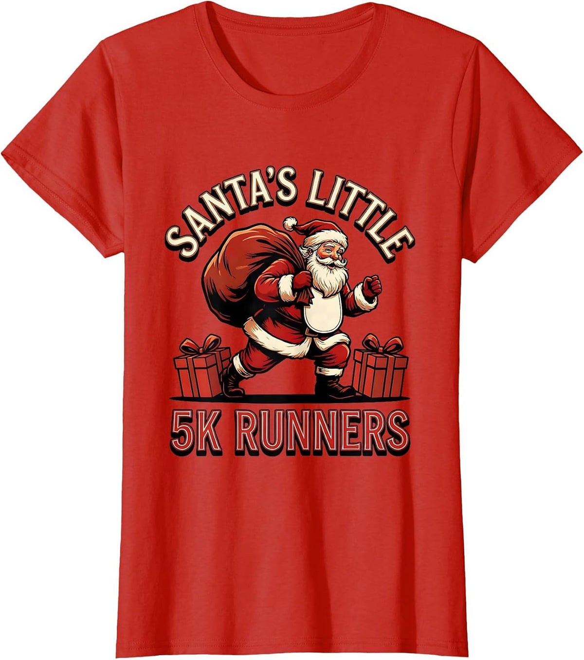 Santa's Little 5K Runners Funny Christmas Run Team Squad T-Shirt - Red