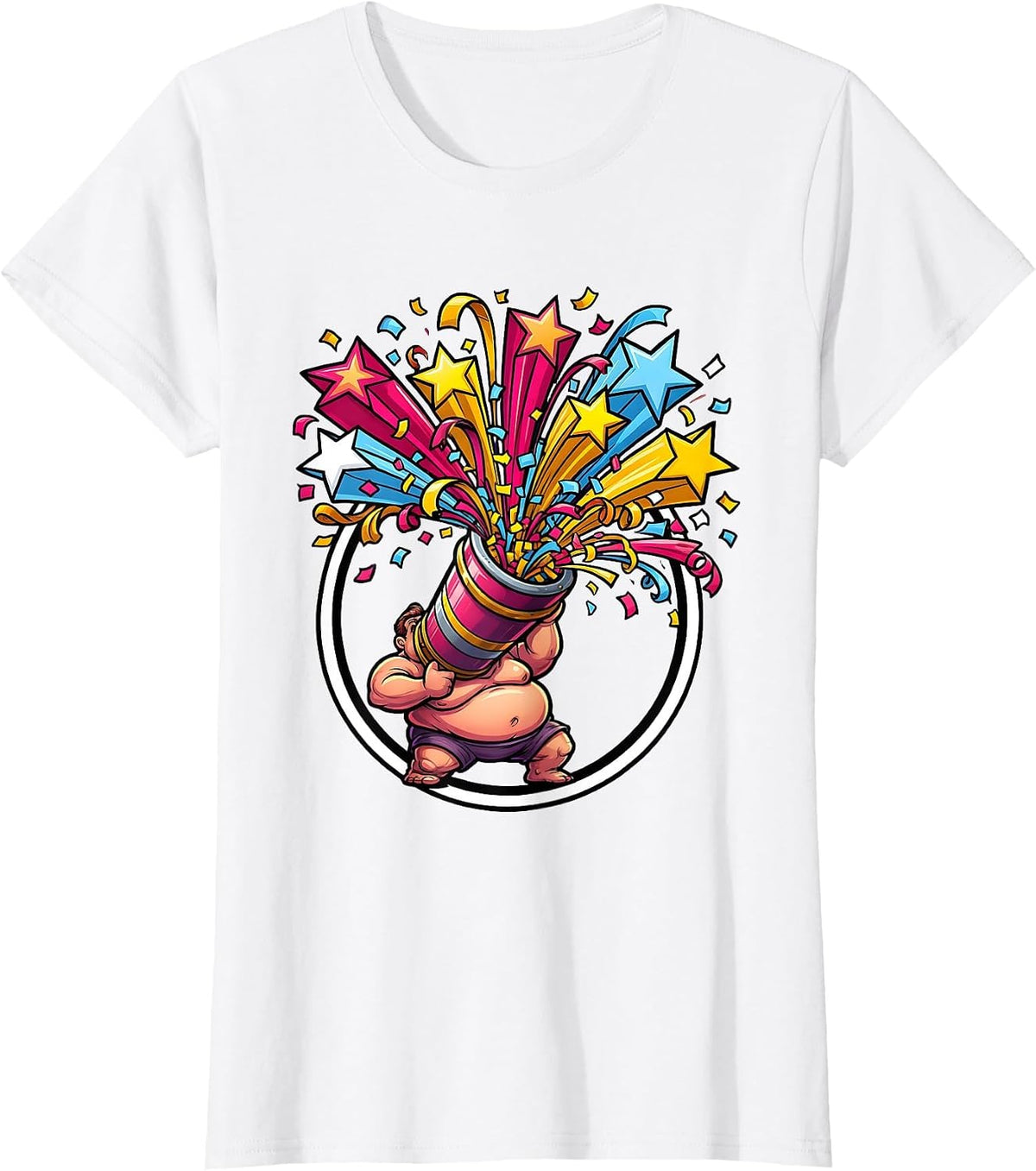Confetti Cannon Burst Celebration Graphic Tee T-Shirt - White
