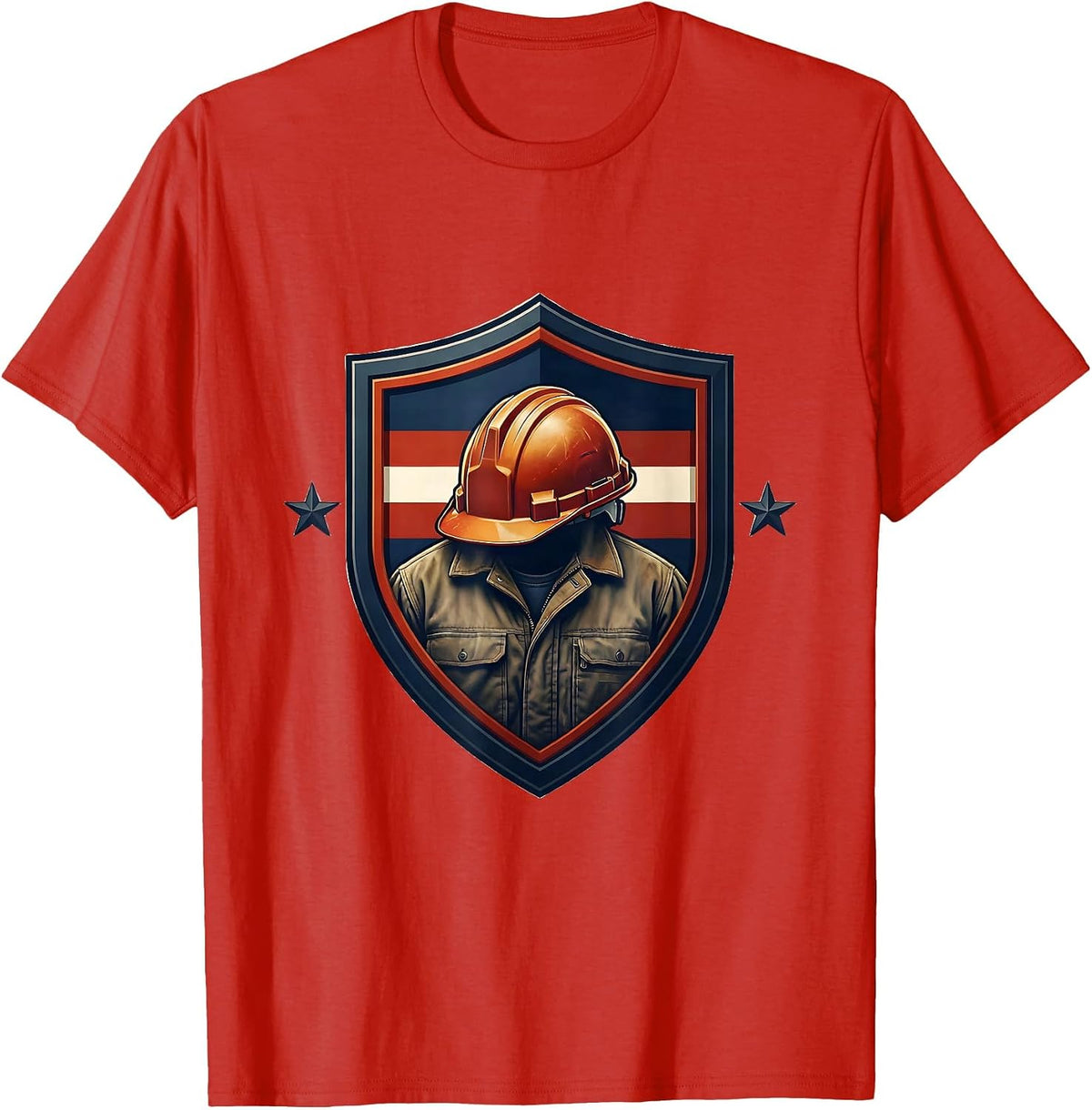 Men's Sealed Shield Badge Patriotic Union Worker Labor Day T-Shirt - Red