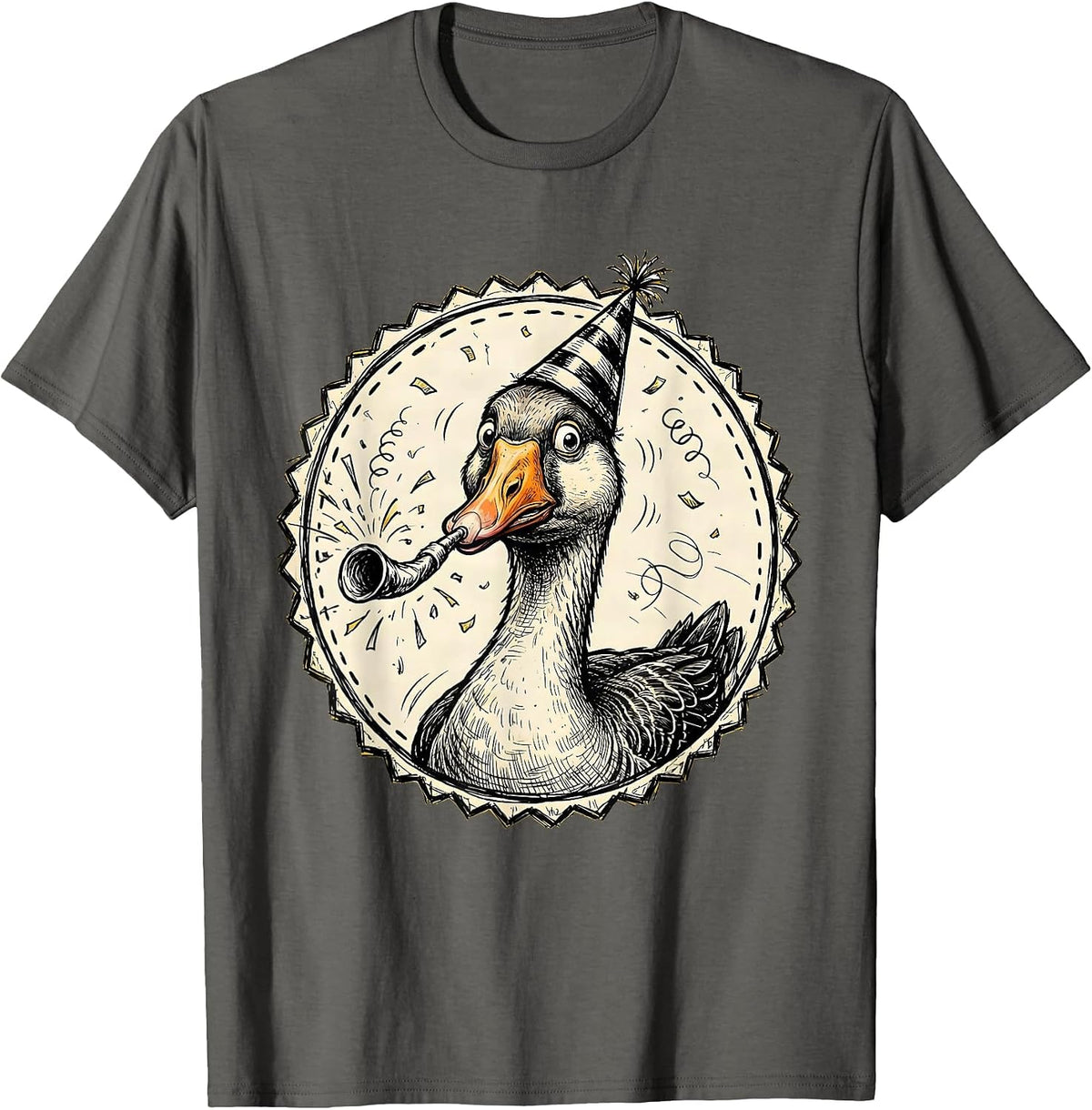 Silly Goose Party Hat Noisemaker Celebration T-Shirt - Asphalt Grey