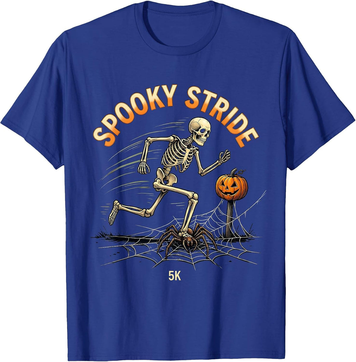 Men's Spooky Stride 5K Funny Skeleton Halloween Run Costume T-Shirt - Royal Blue