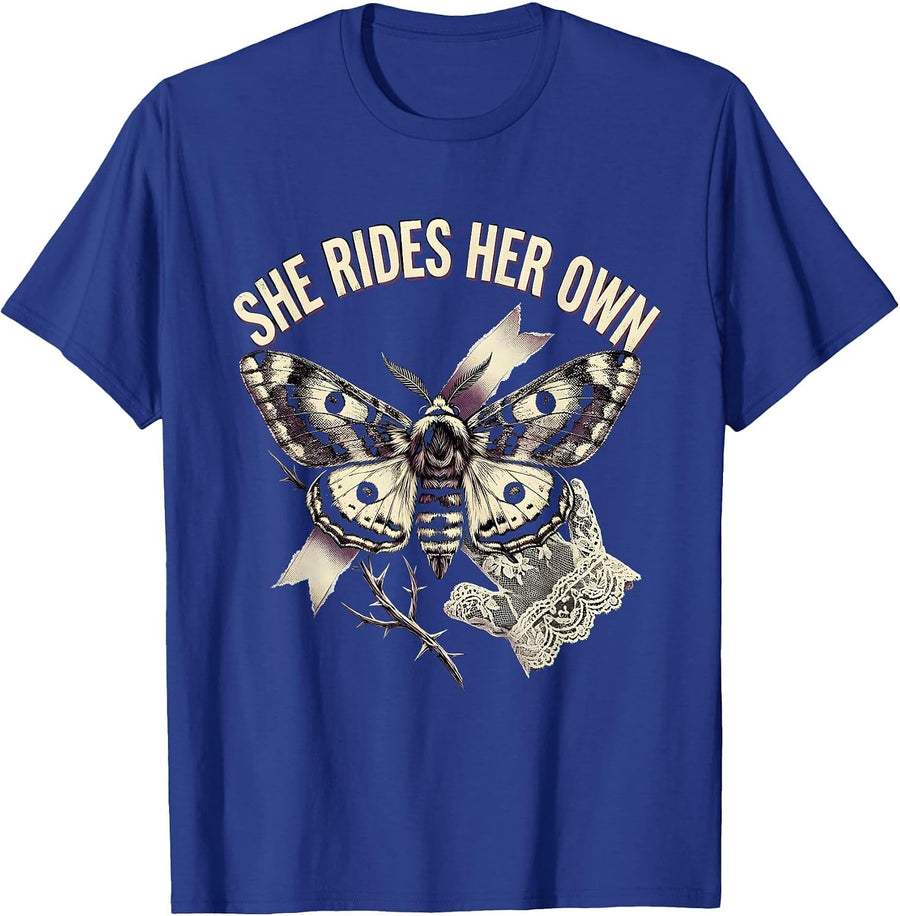She Rides Her Own Motorcycle Biker Design T-Shirt - Royal Blue