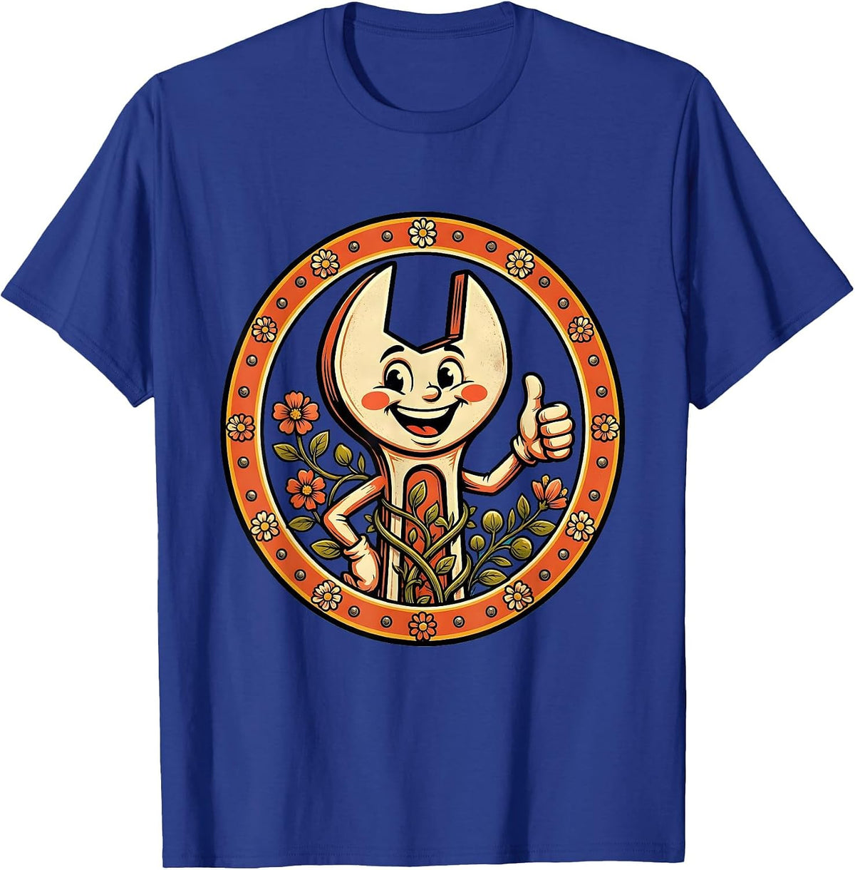 Floral Crescent Wrench Labor Day Graphic T-Shirt - Royal Blue