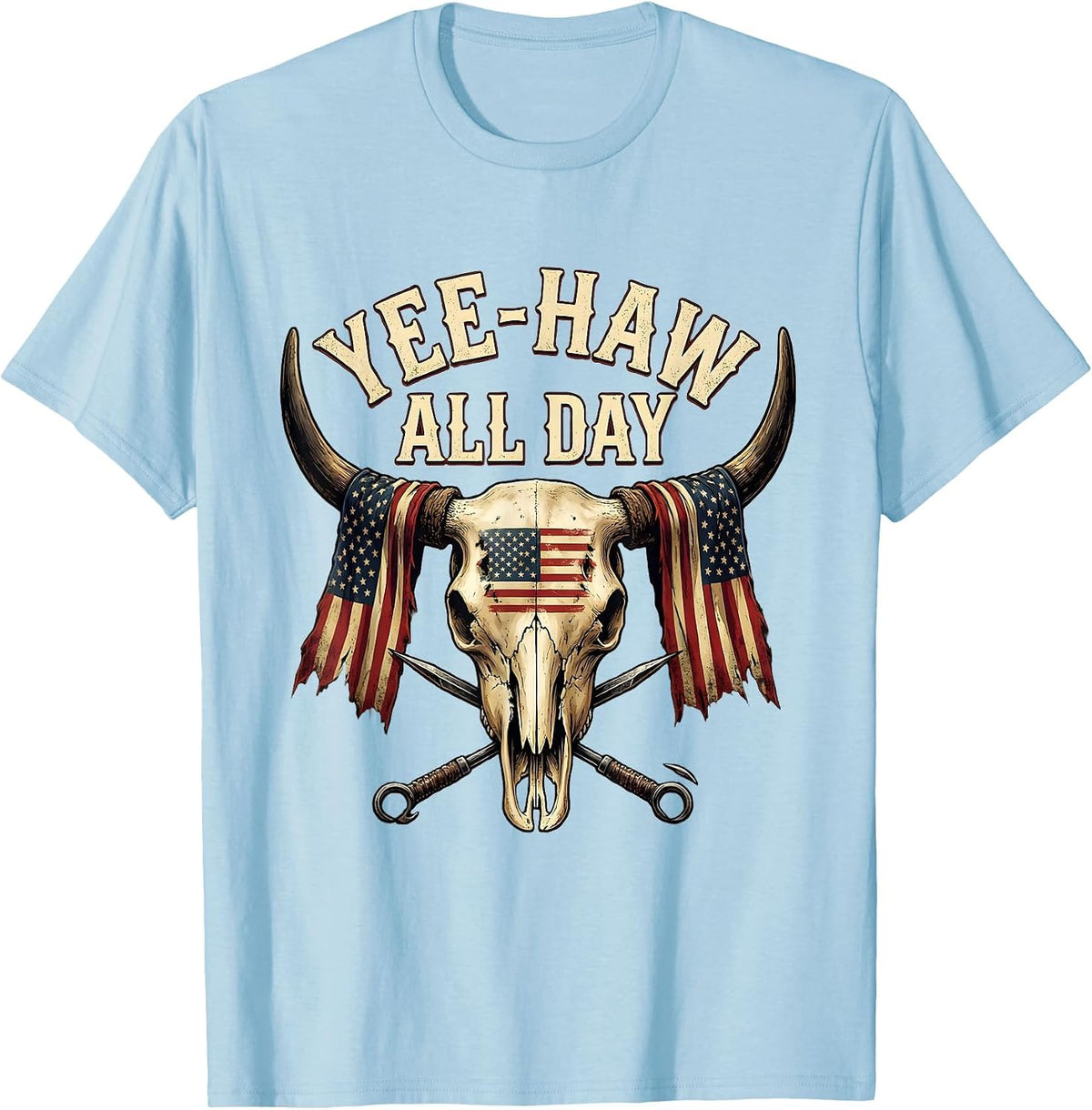 Men's Yee-Haw All Day Cowboy Western Design T-Shirt - Baby Blue