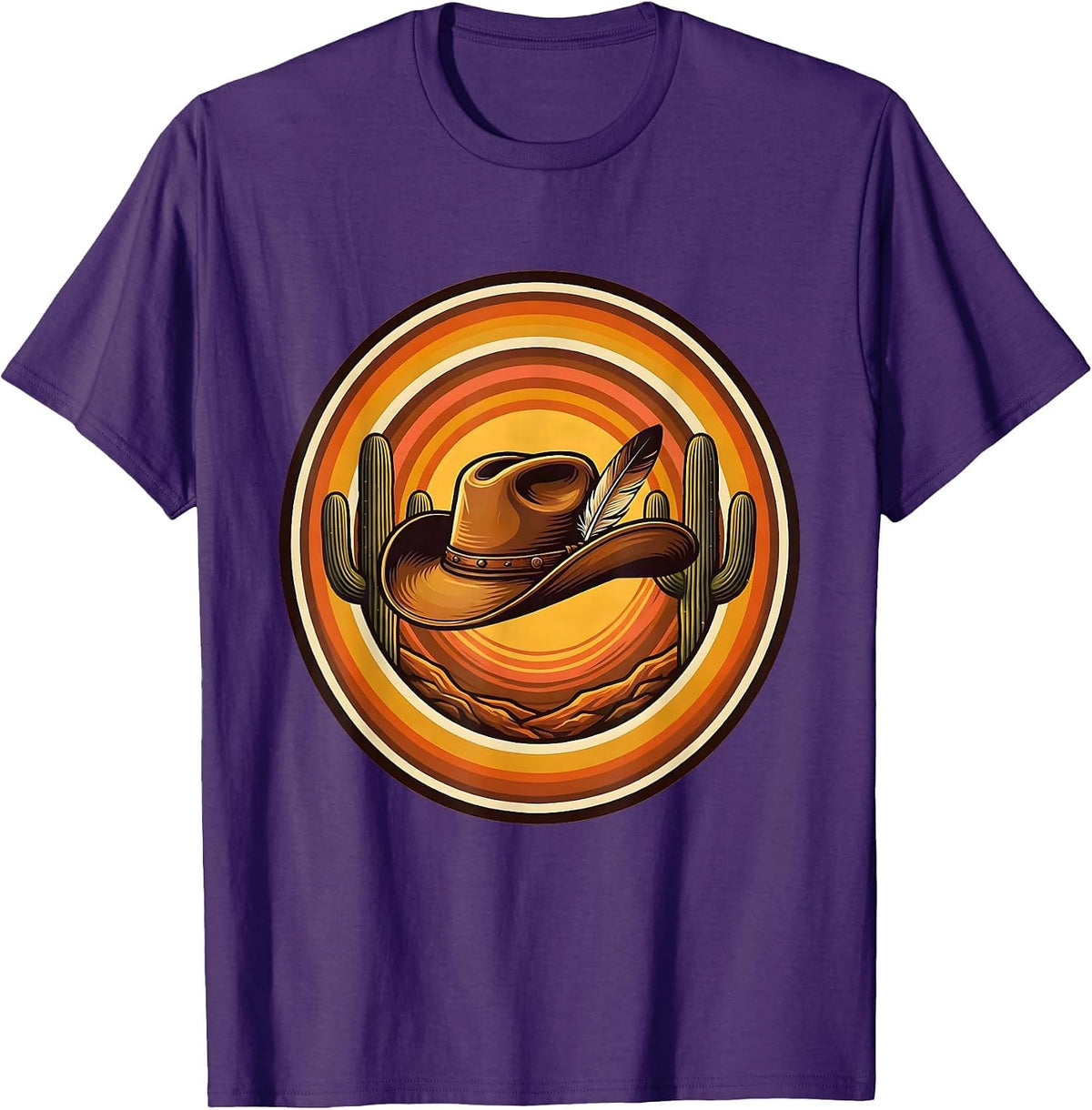Men's Cowboy Hat Cactus Western Desert Illustration T-Shirt - Purple