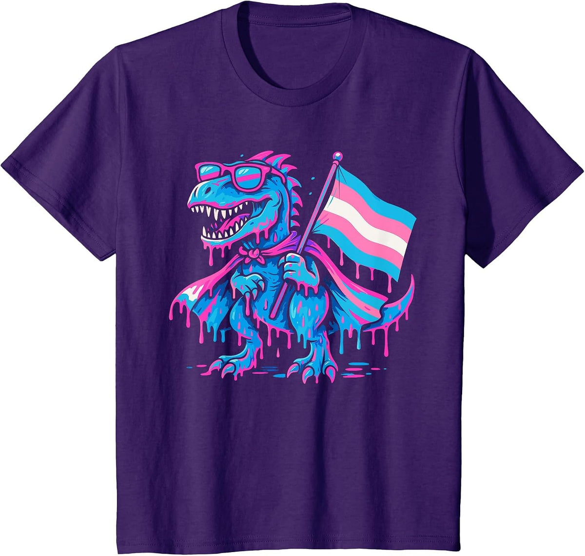 Transgender T-Rex LGBTQ Pride Drip Trans Rights Dinosaur T-Shirt - Purple