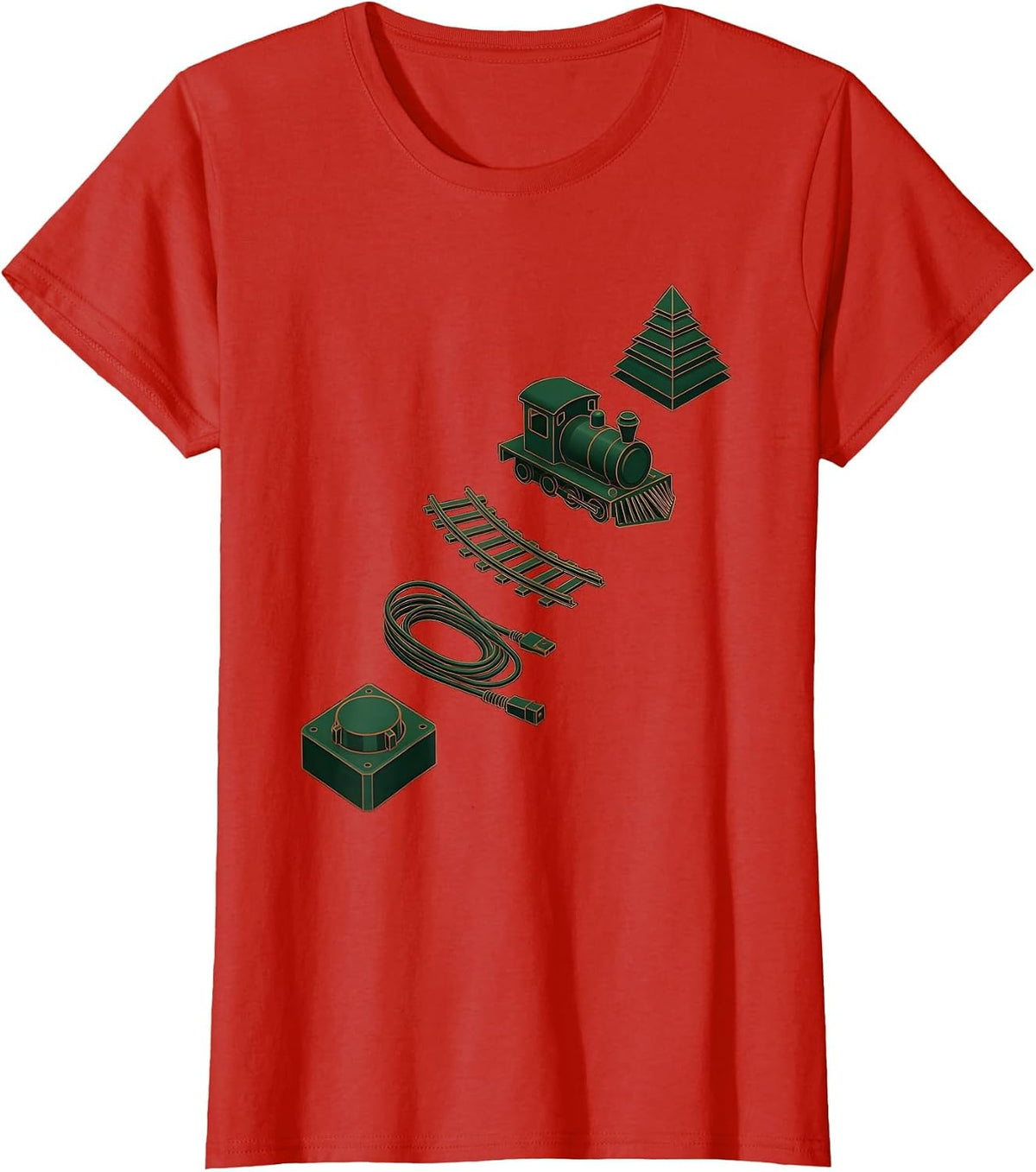 Women's Exploded Train And Tree Kit Vintage Model Railroad T-Shirt - Red