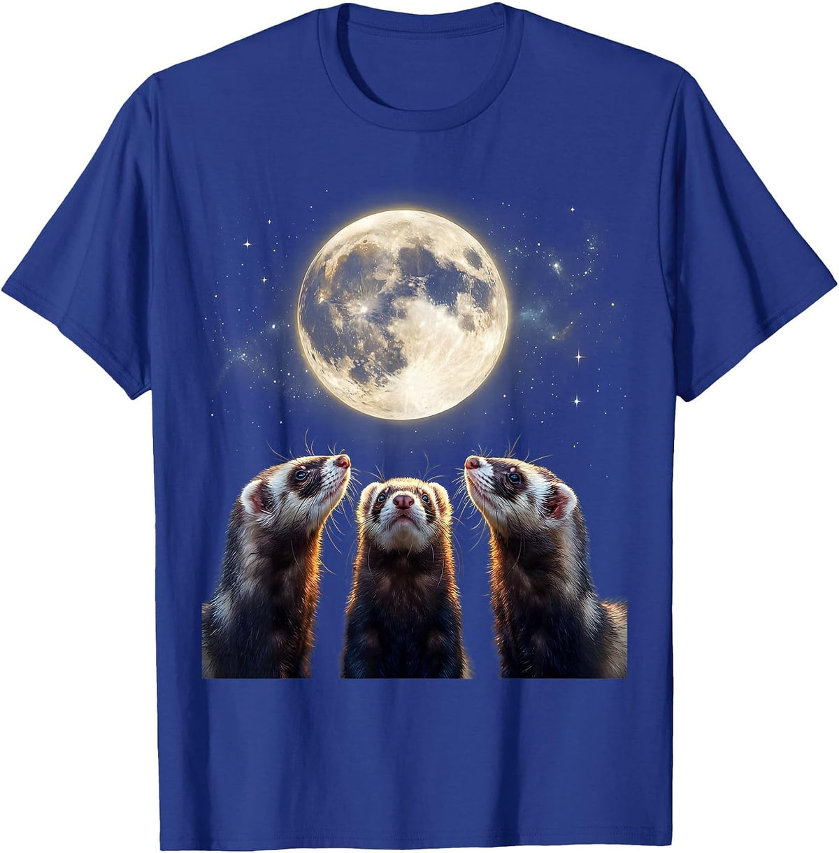 Men's Three Ferrets Howling at Moon Cosmic Meme Humor T-Shirt - Royal Blue