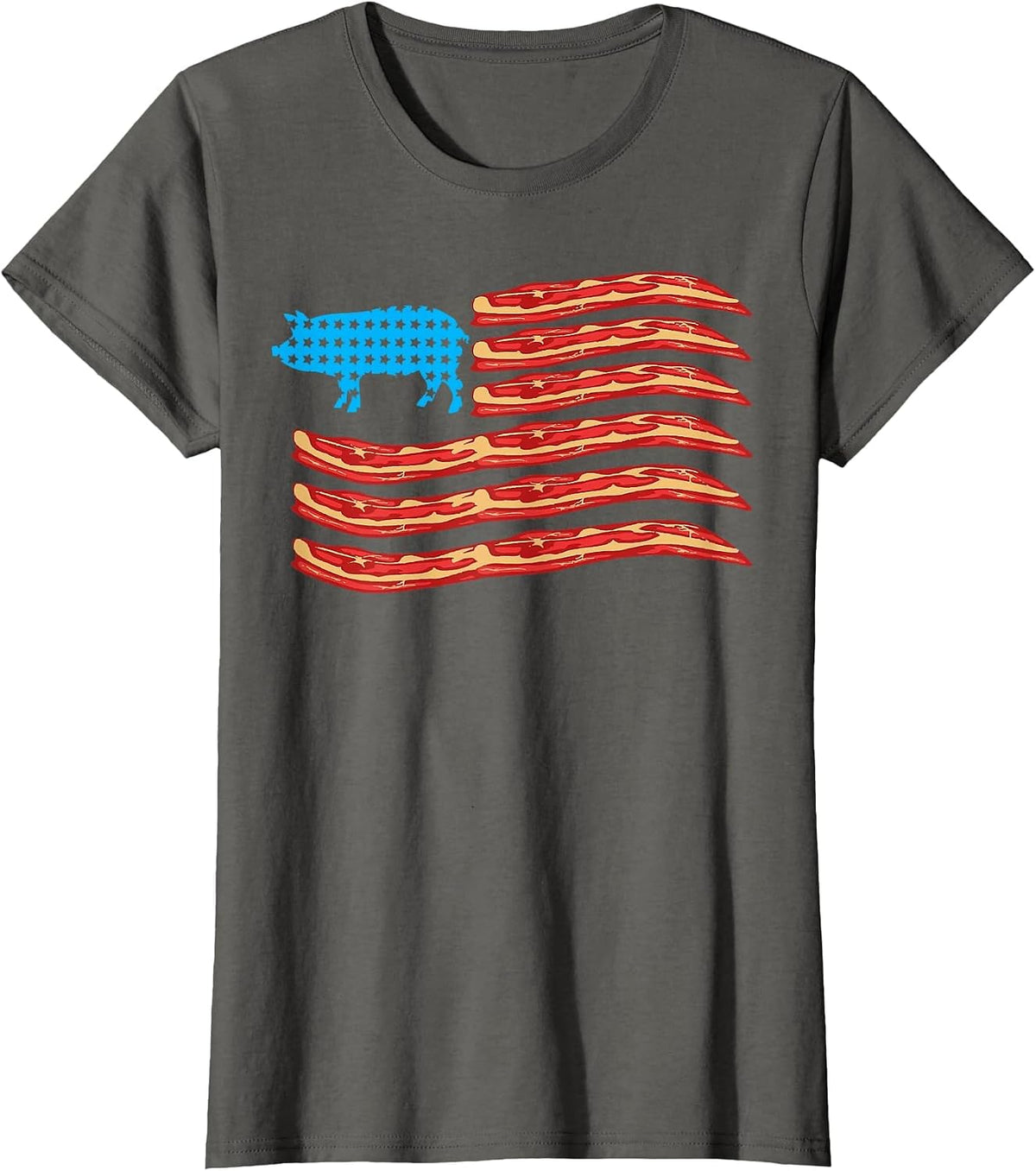 Bacon US Flag, Pig, Bacon Patriot T-Shirt - Asphalt Grey