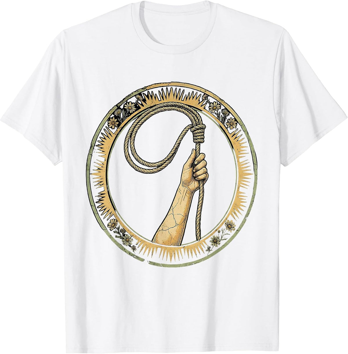 Men's Western Lasso Cowboy Rope Toss Illustration T-Shirt - White