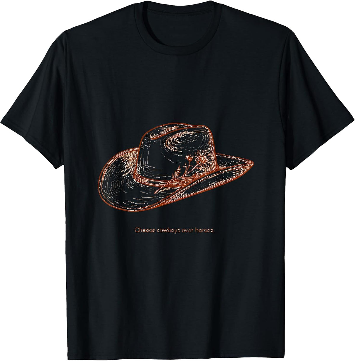 Men's Choose Cowboys Over Horses Western Graphic Design T-Shirt - Black