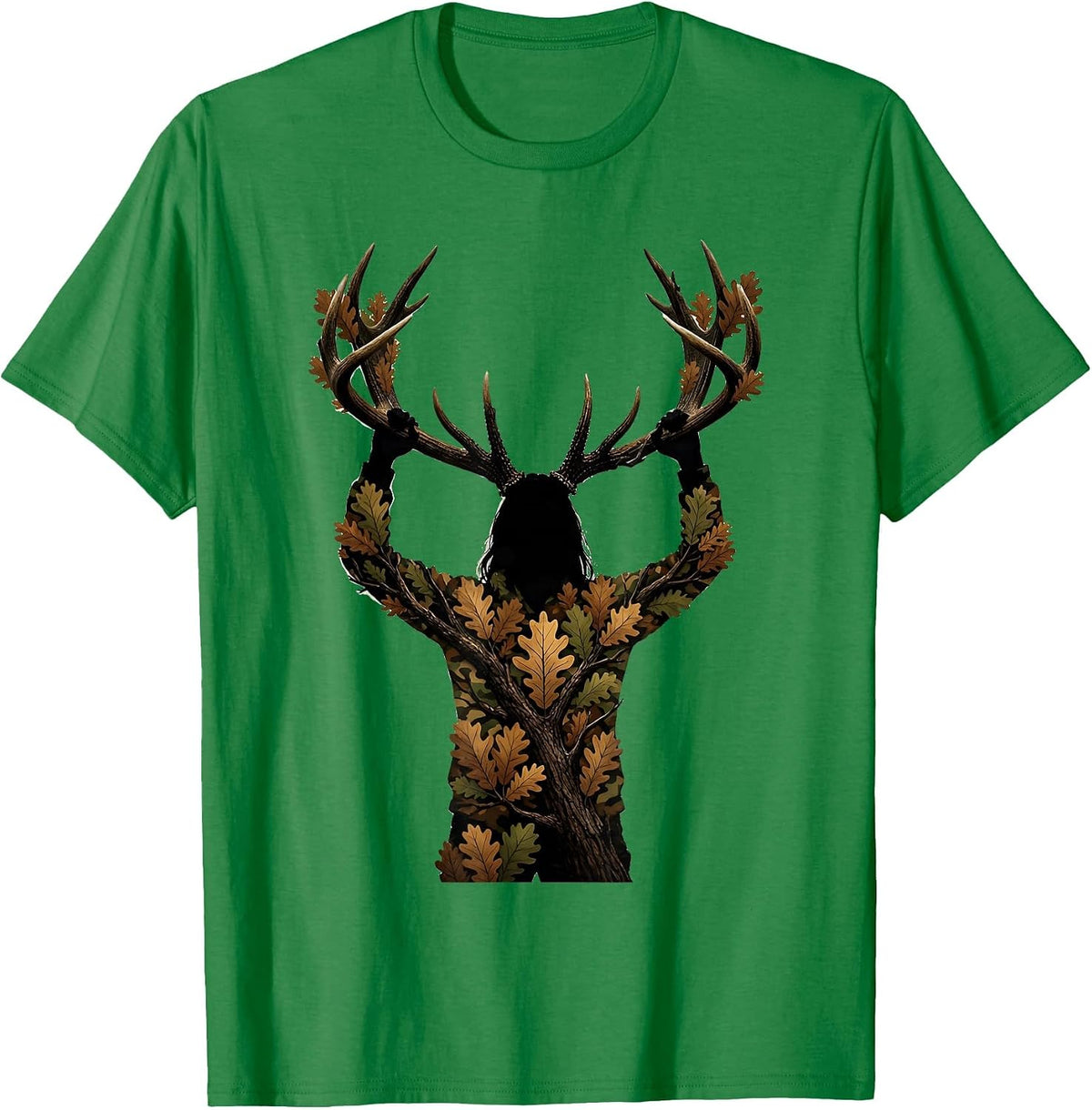 Men's Camo Deer Hunter Trophy Rack Hunting Illustration T-Shirt - Kelly Green