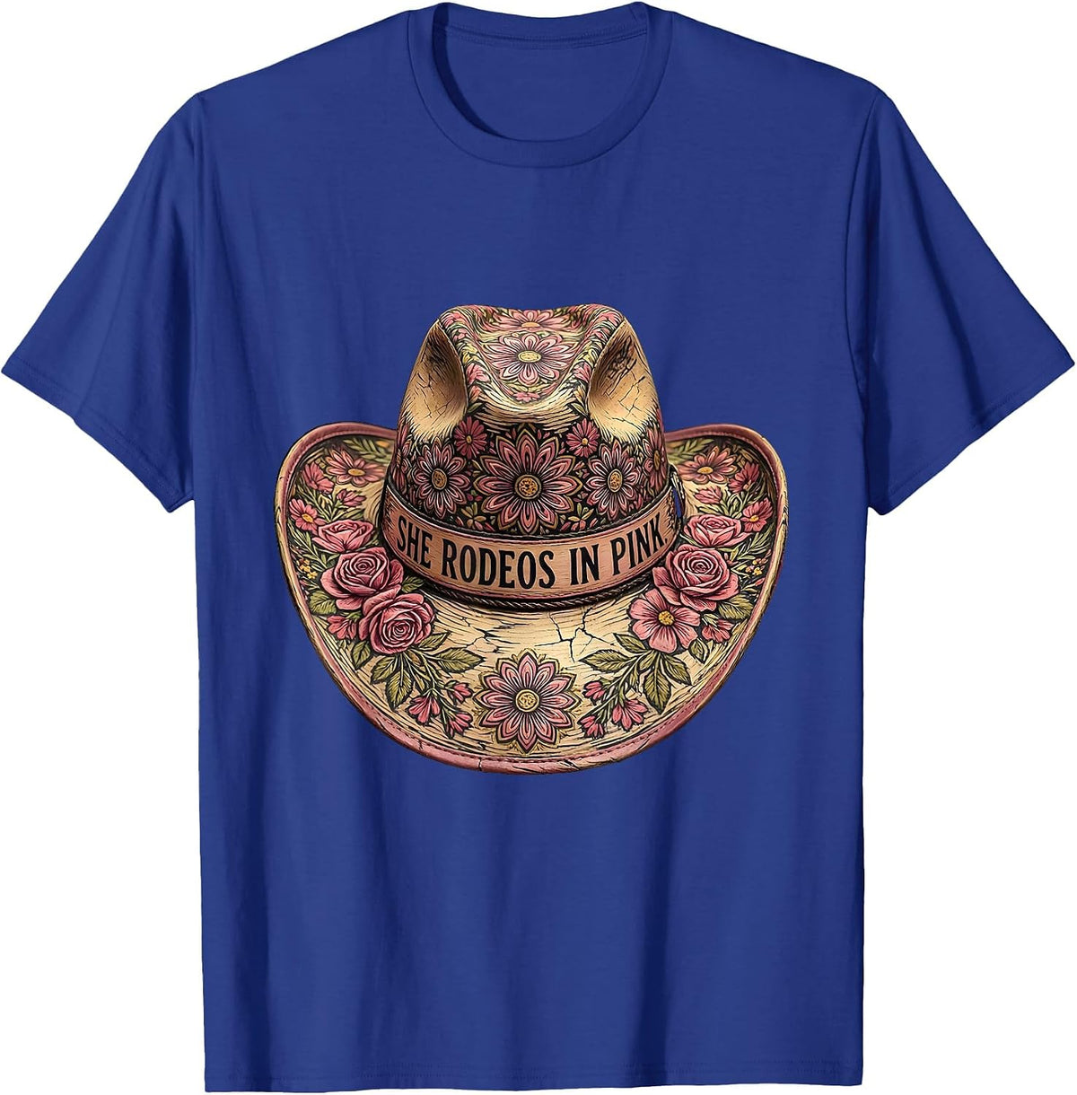 Men's She Rodeos In Pink Cowgirl Design T-Shirt - Royal Blue
