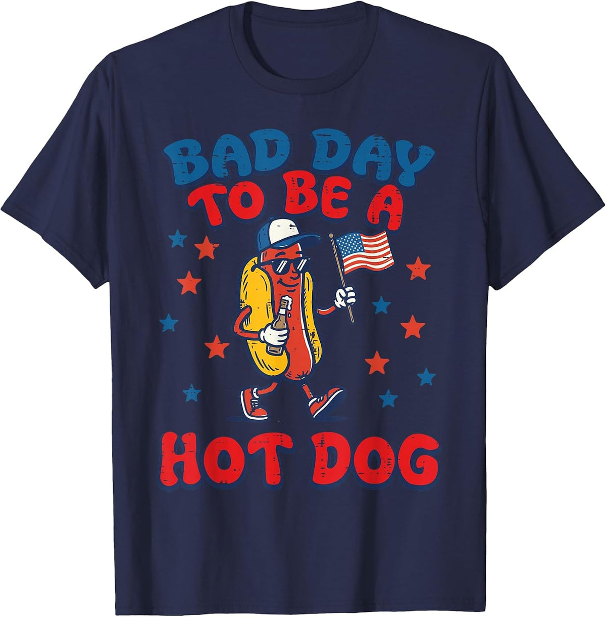 Bad Day to Be Hotdog US Flag Funny 4th of July Men Women Kid T-Shirt - Navy Blue