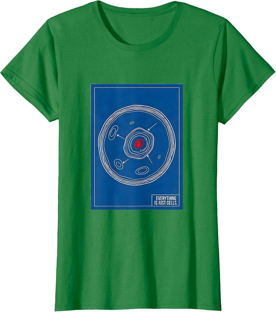 Women's Everything Is Just Cells Technical Blueprint Biology Teacher T-Shirt - Kelly Green