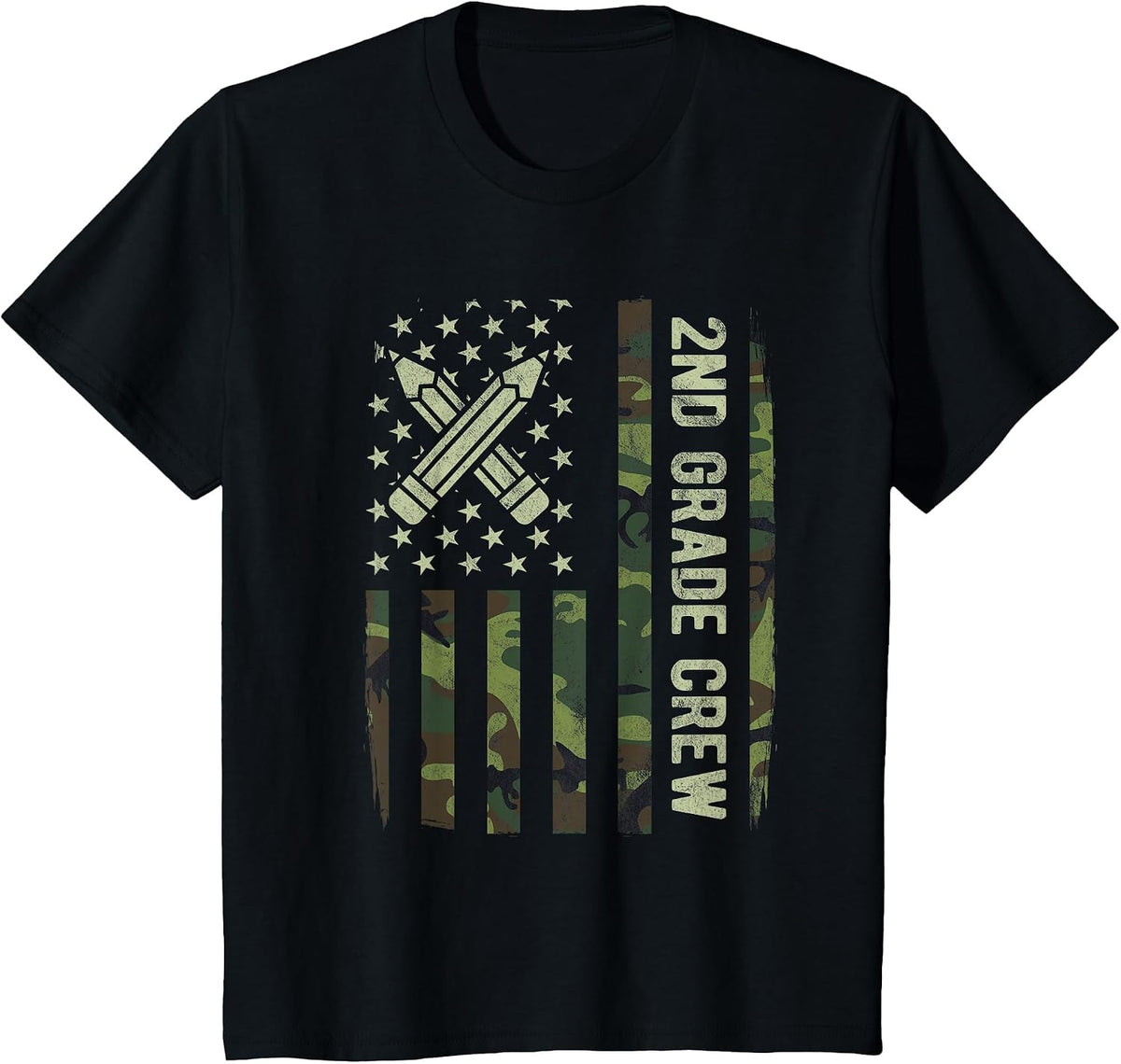 2nd Grade Crew Camo American Flag Back to School Boys Tees T-Shirt - Black
