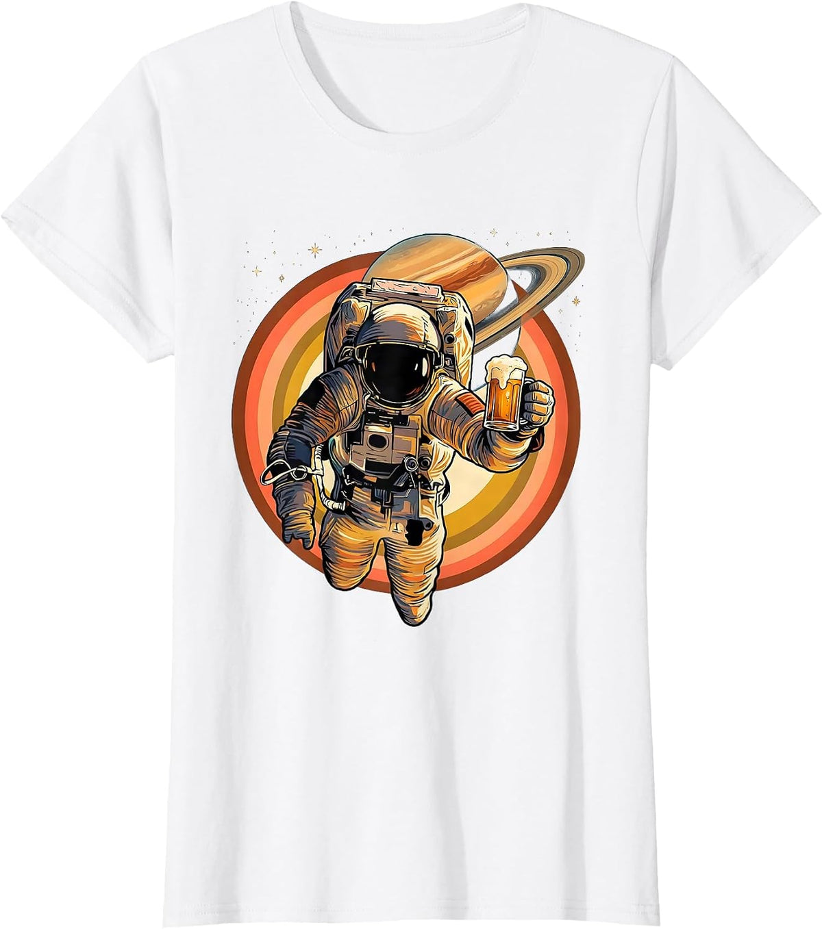 Astronaut Floating in Space with Pint Glass T-Shirt - White