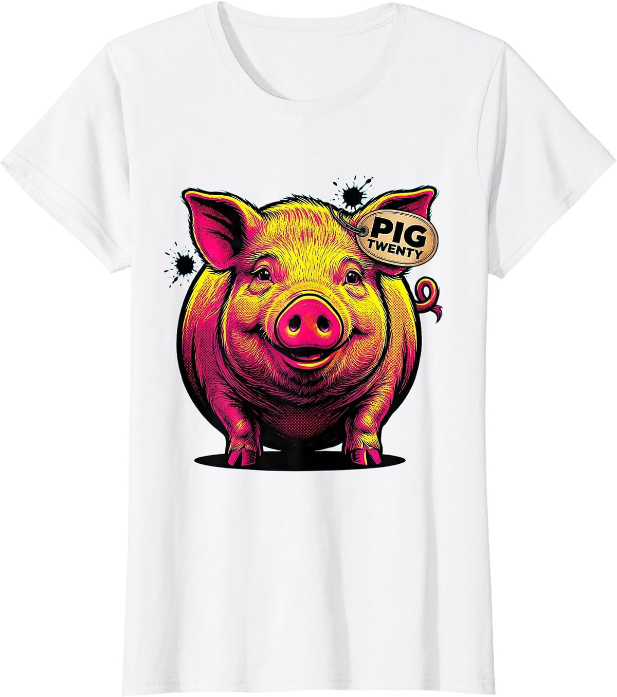 Women's Pig Twenty Pop Art Funny Pig Lover Novelty Humor T-Shirt - White