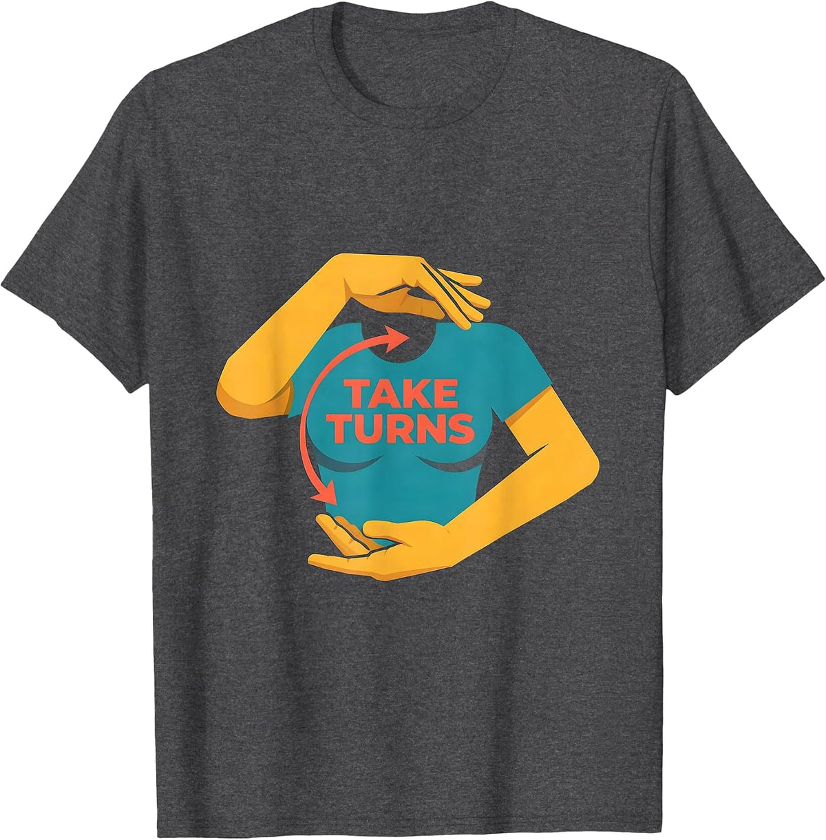 Men's Take Turns Flat Vector ASL Sign Language Teacher Classroom T-Shirt - Dark Heather Grey