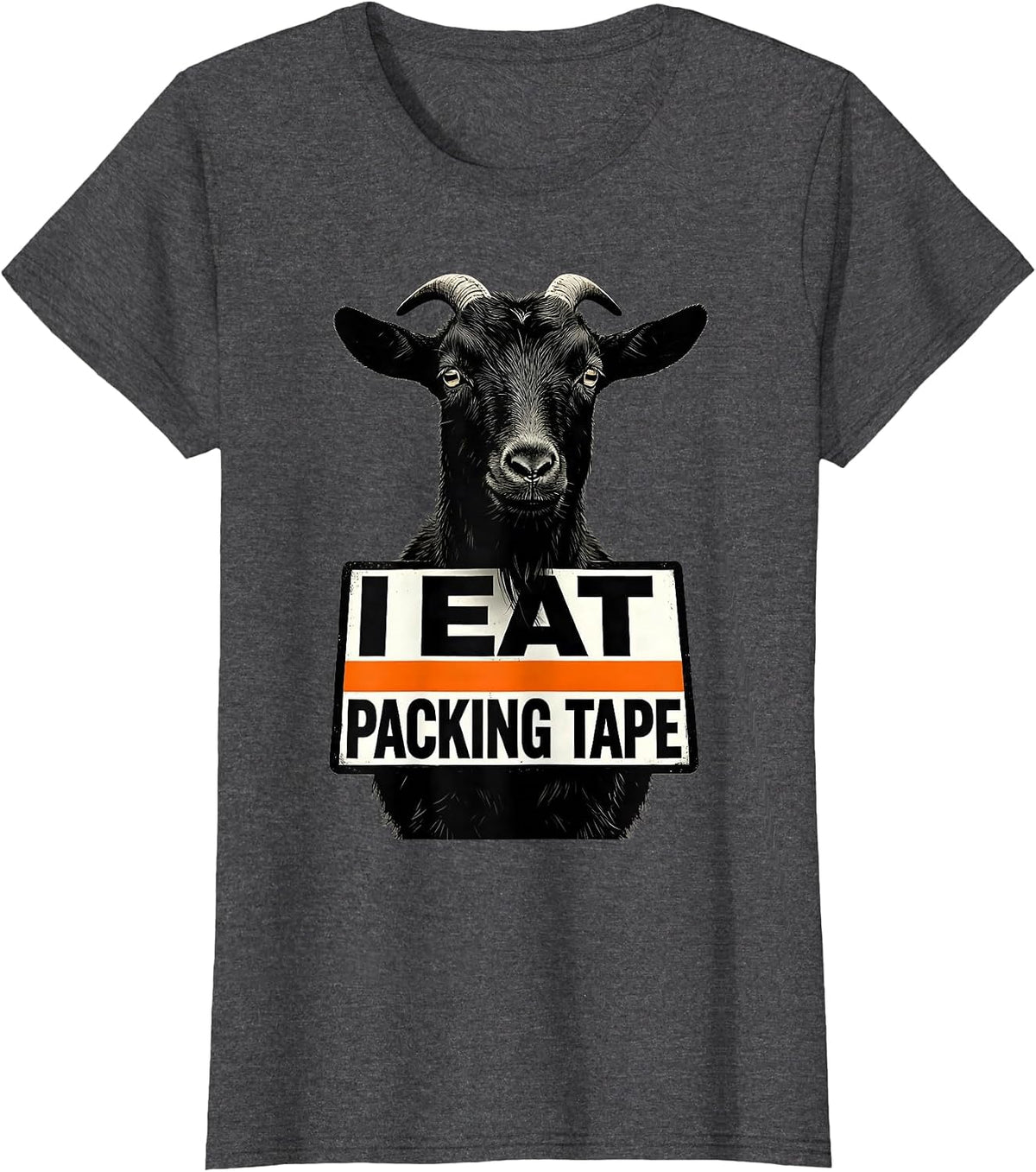 Women's I Eat Packing Tape Brutalist Graphic Absurdist Meme Humor T-Shirt - Dark Heather Grey