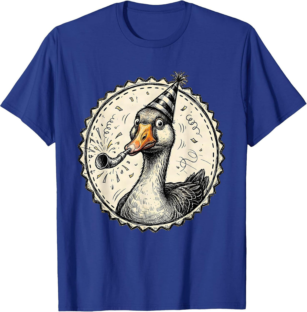 Silly Goose Party Hat Noisemaker Celebration T-Shirt - Royal Blue