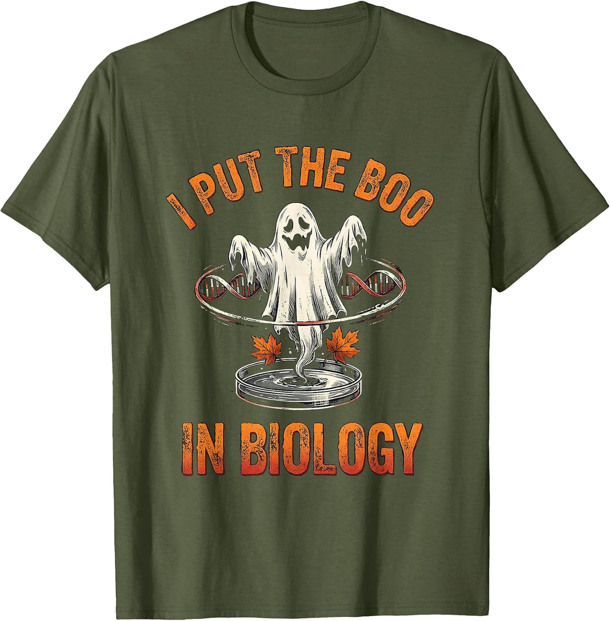 I Put The Boo In Biology Funny Science Teacher Halloween T-Shirt - Olive Green