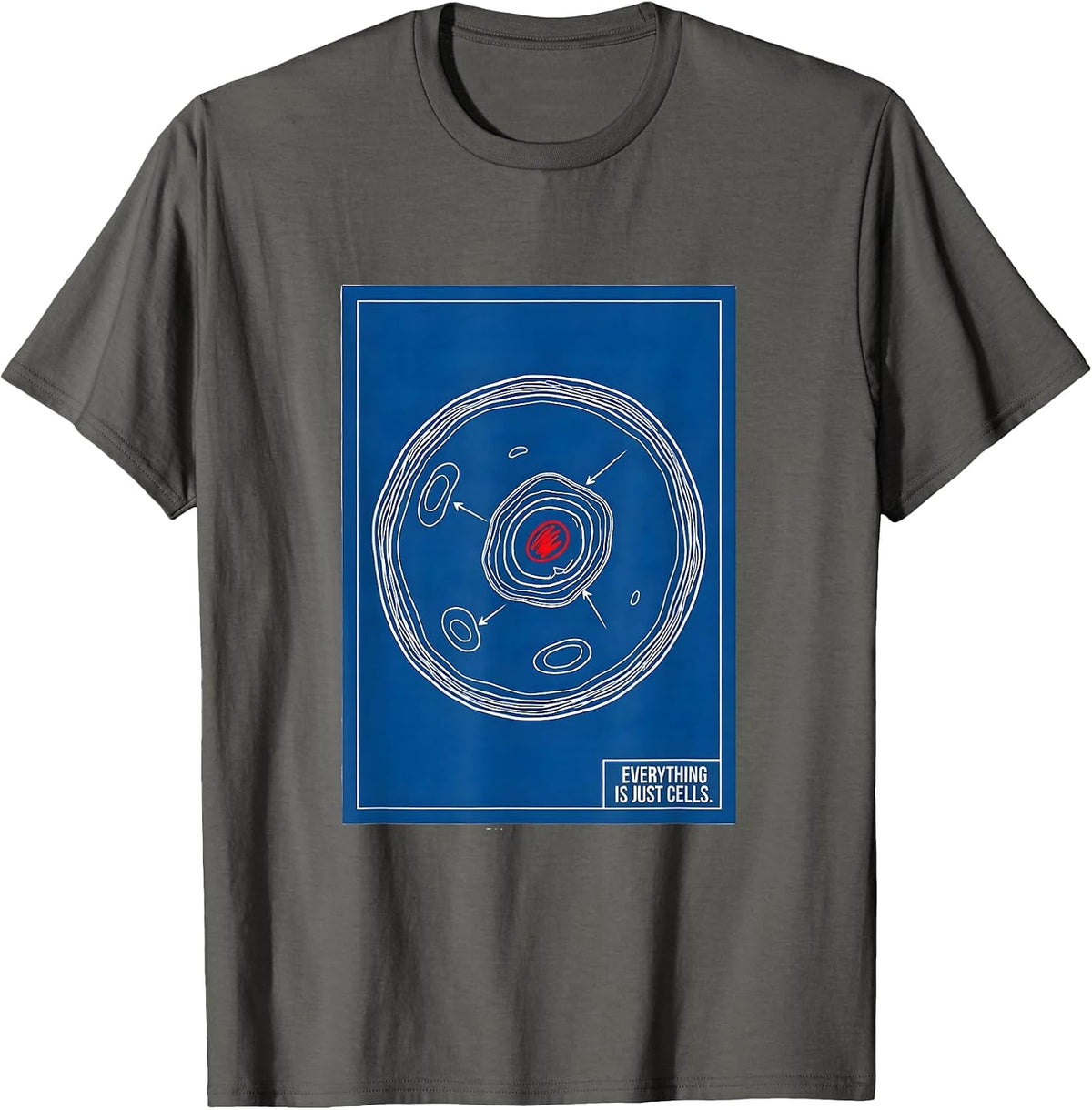 Men's Everything Is Just Cells Technical Blueprint Biology Teacher T-Shirt - Asphalt Grey