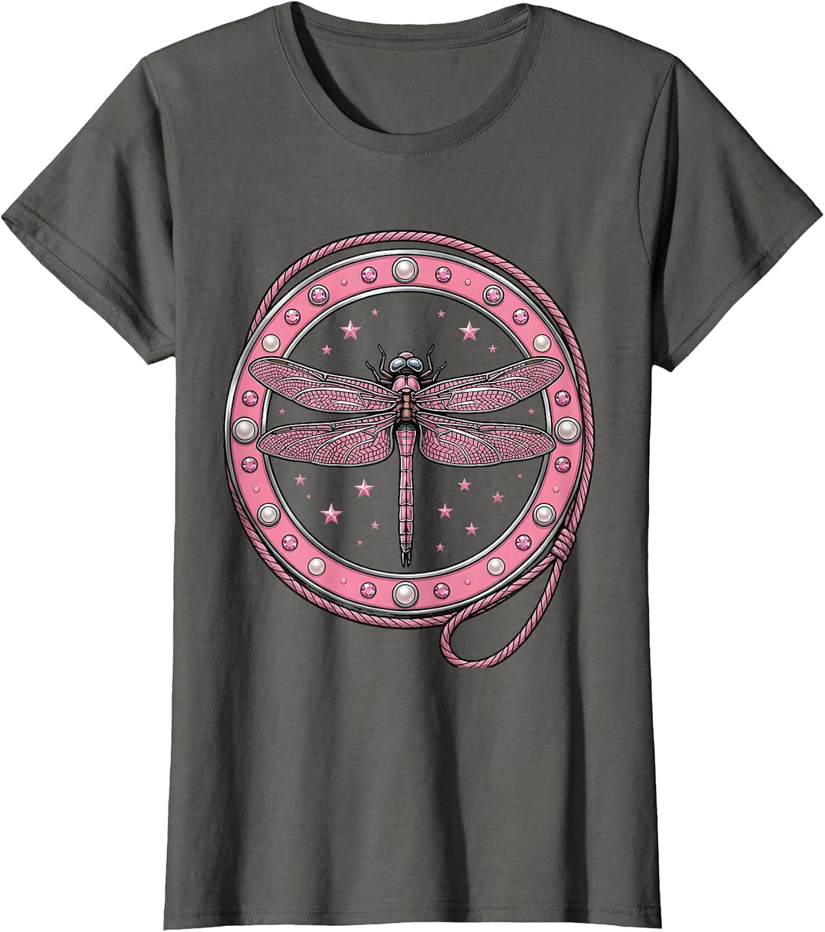 Women's Dragonfly Wings Tire Tread Motorcycle Design T-Shirt - Asphalt Grey