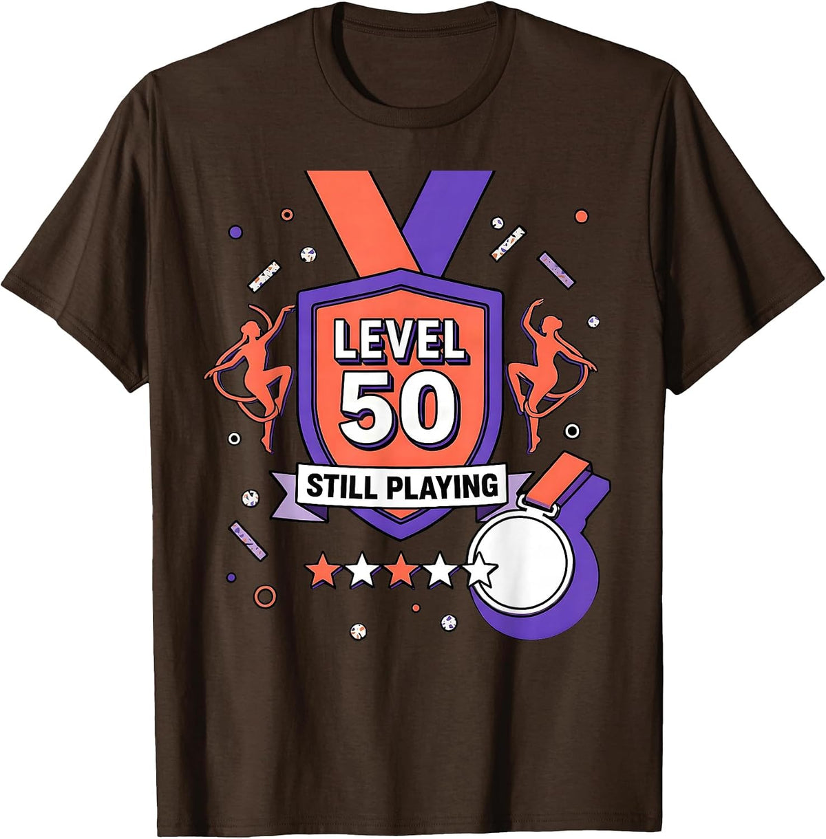 Level 50 Still Playing Funny Bachelor Party Anniversary T-Shirt - Brown