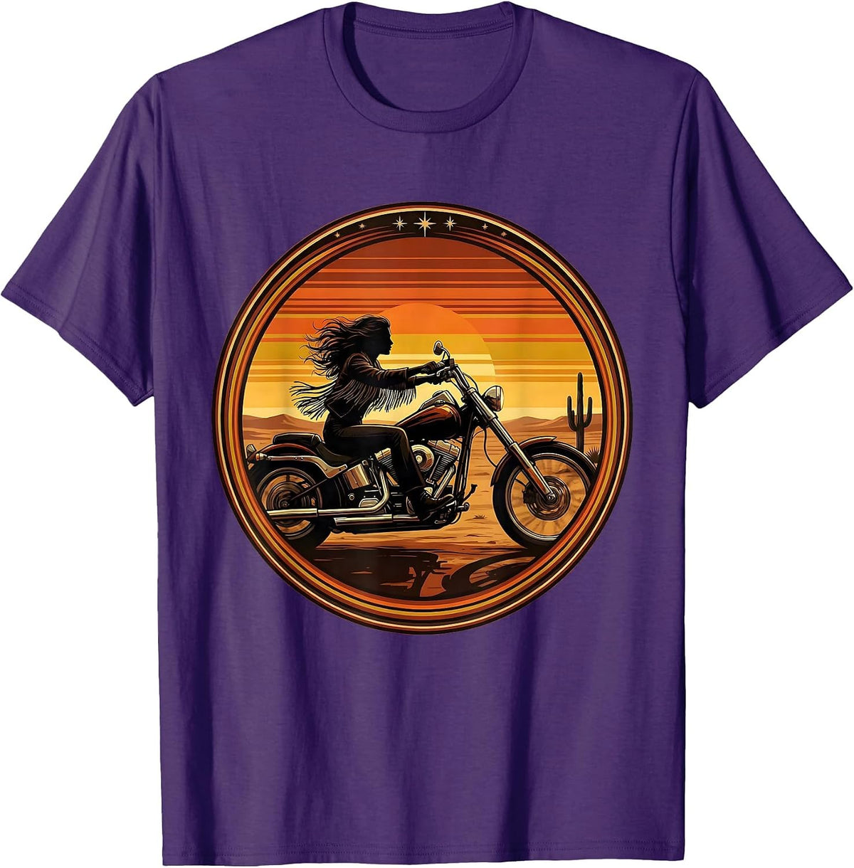 Desert Rider Motorcycle Speed Illustration T-Shirt - Purple