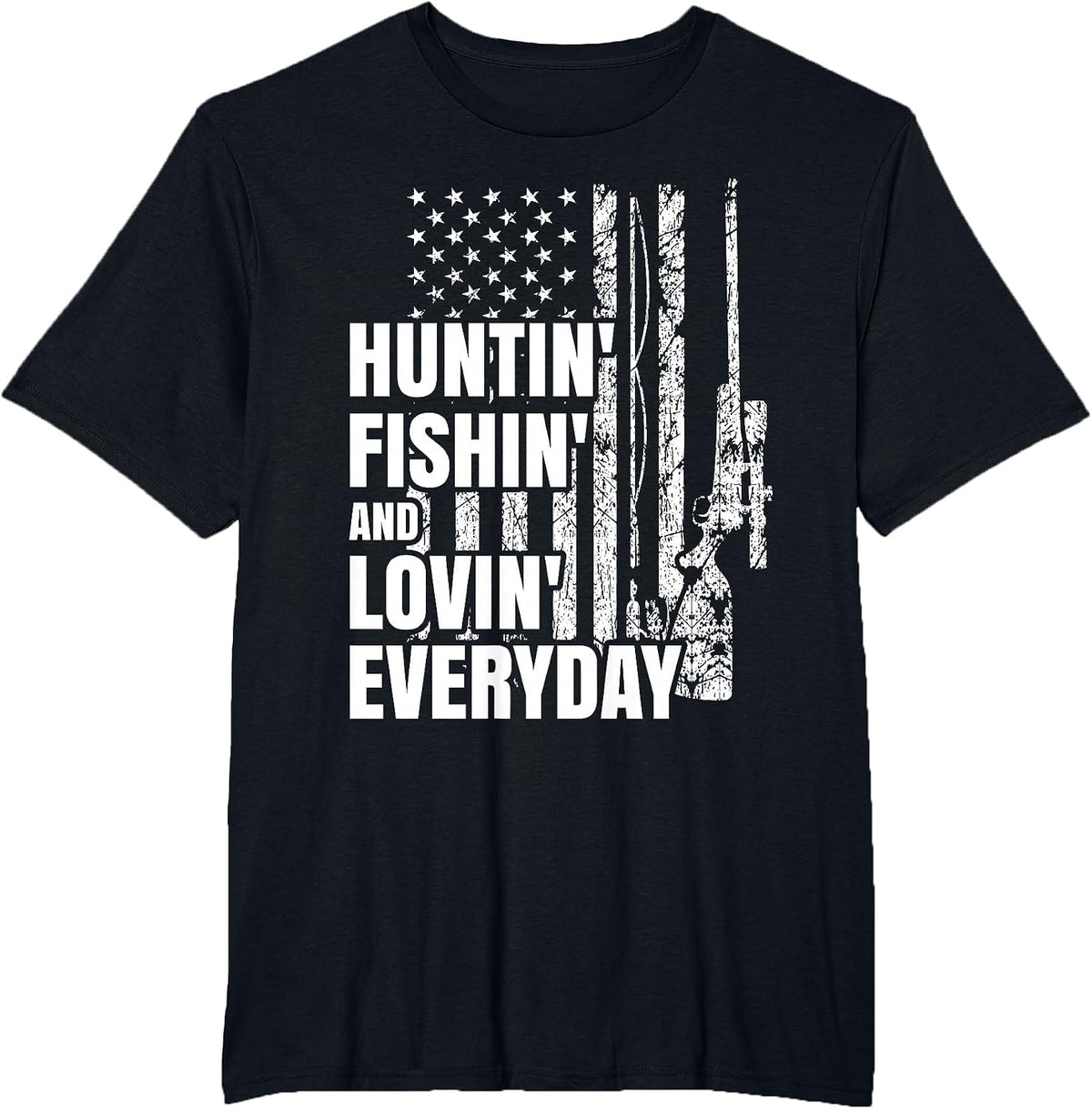 Hunting Fishing Loving Everyday American Deer Hunter Patriot T-Shirt - Black