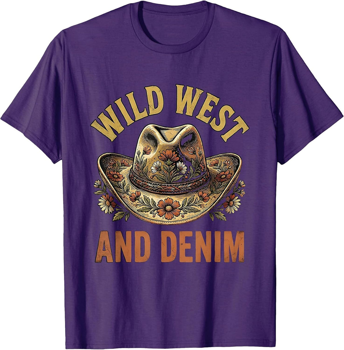 Wild West Denim Cowgirl Graphic Design T-Shirt - Purple