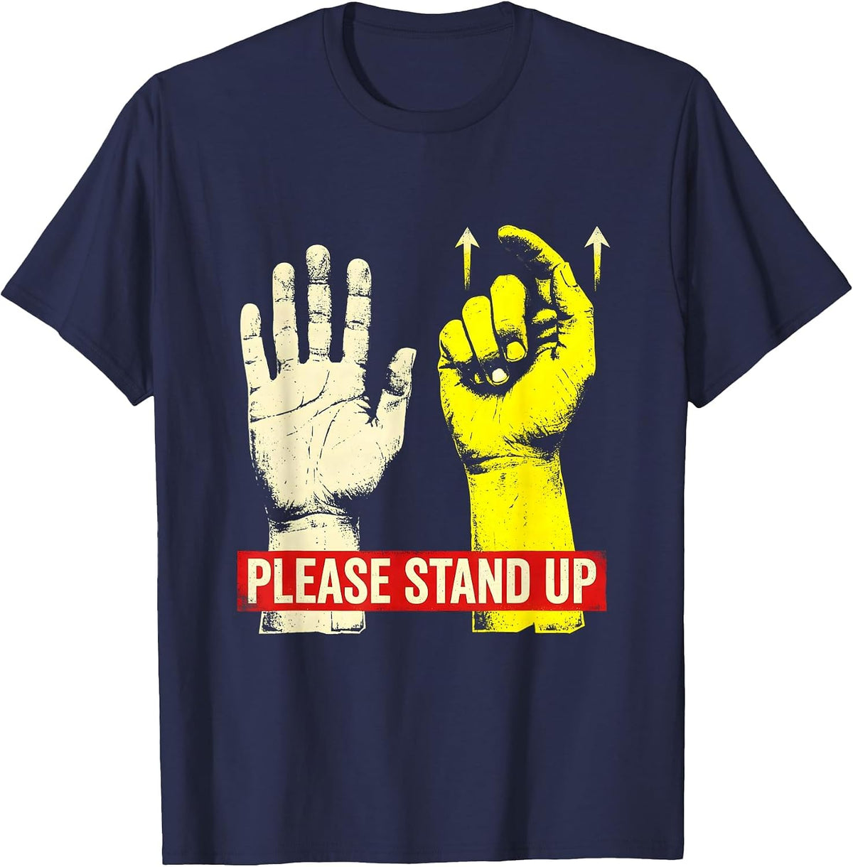 Men's Please Stand Up Funny ASL Sign Language Teacher Advocacy T-Shirt - Navy Blue